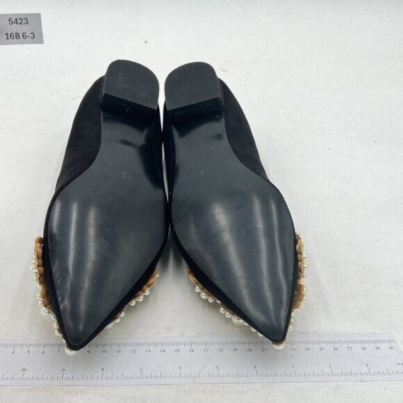 XYD Black Sense of Luxury Pointed Toe Jewelry Pearl Studs Wedding Dress Shoes - Picture 7 of 8